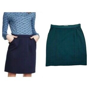 Boden Women's Green Twill Straight Skirt w Pockets Size 10 Long Retro Office